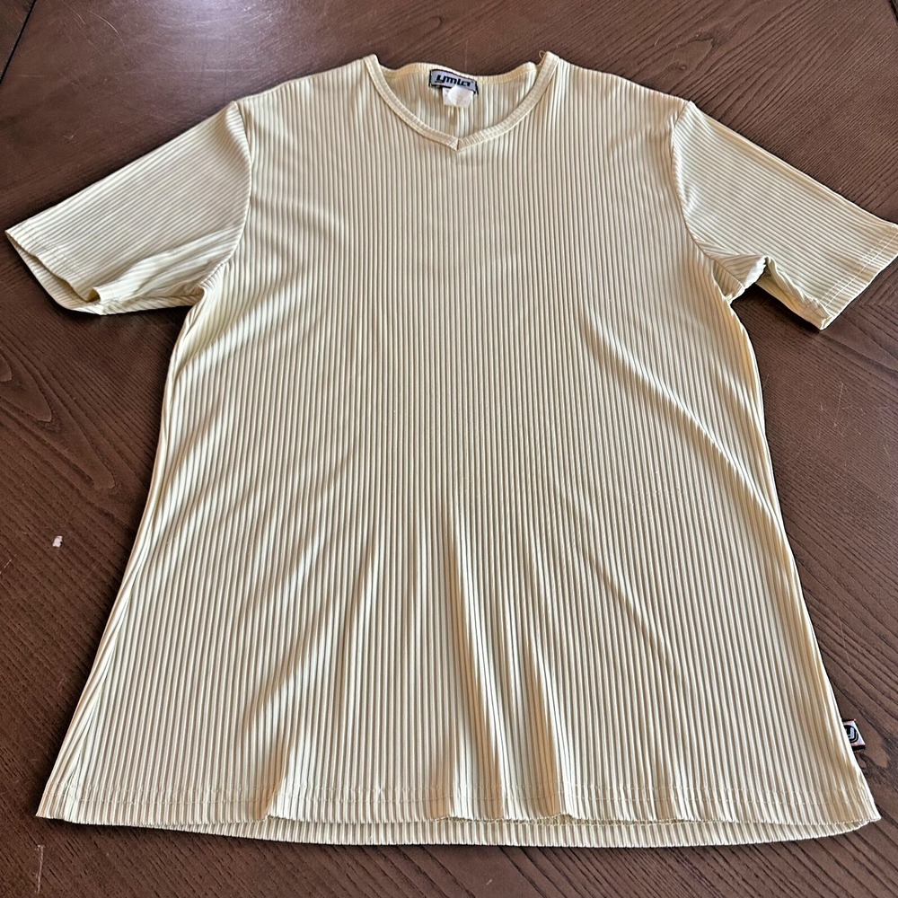 Vintage YMLA Shirt Yellow Large Stretch Lightweight USA Short Sleeve Crew Neck